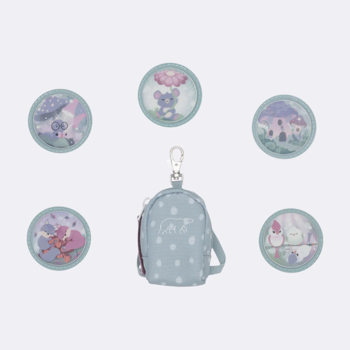 Mini-sekk med buttons, Forest Deer Dusty Mint