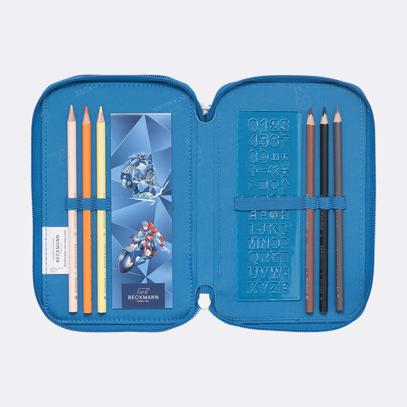 Three section pencil case with content, Blue Lightning - Image 2