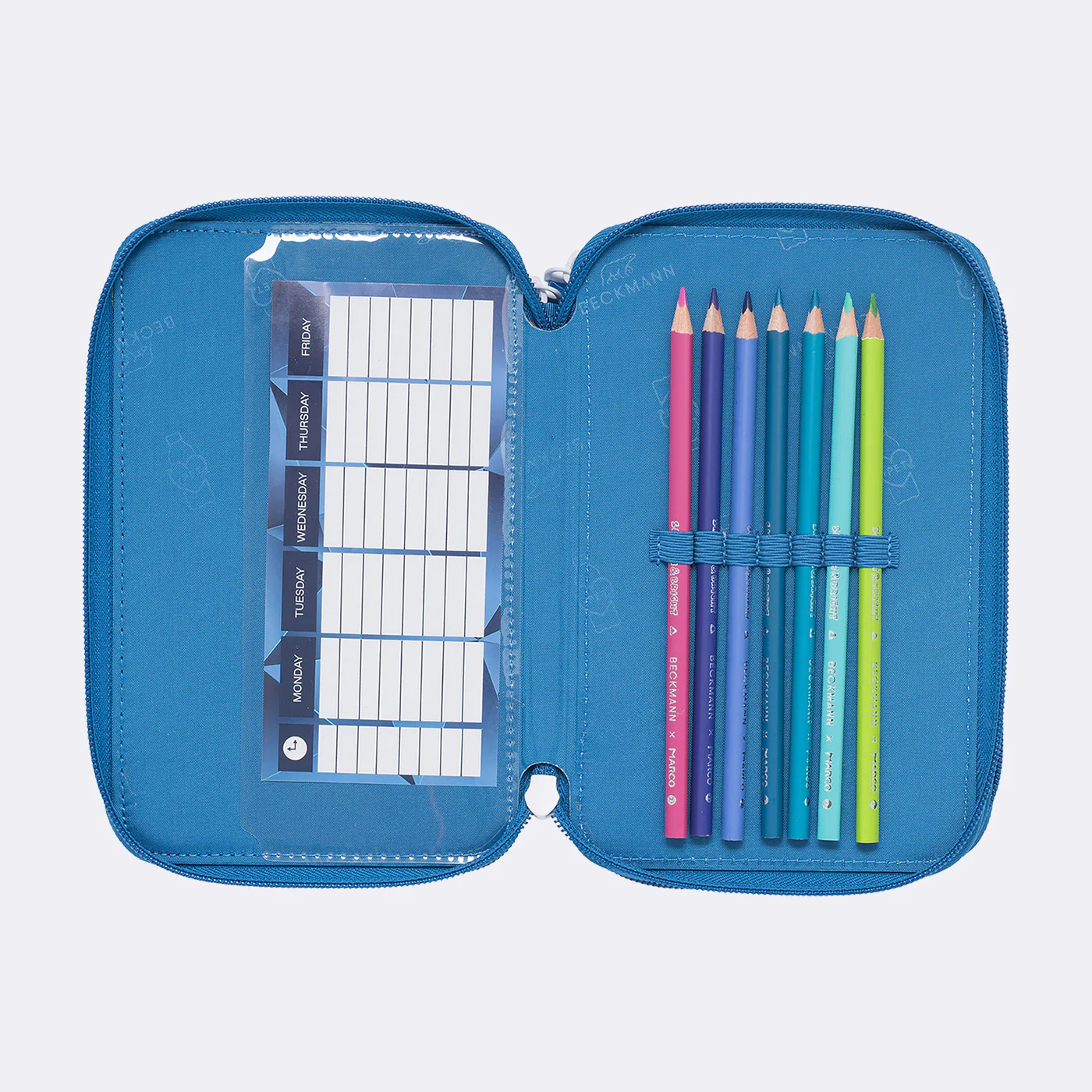 Three section pencil case with content, Blue Lightning - Image 3