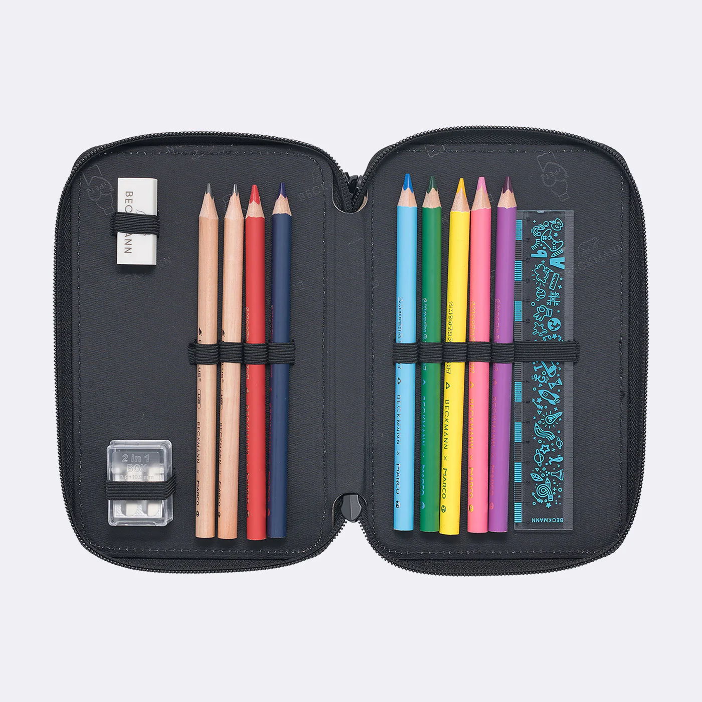 Three section pencil case with content, Pixel - Image 3
