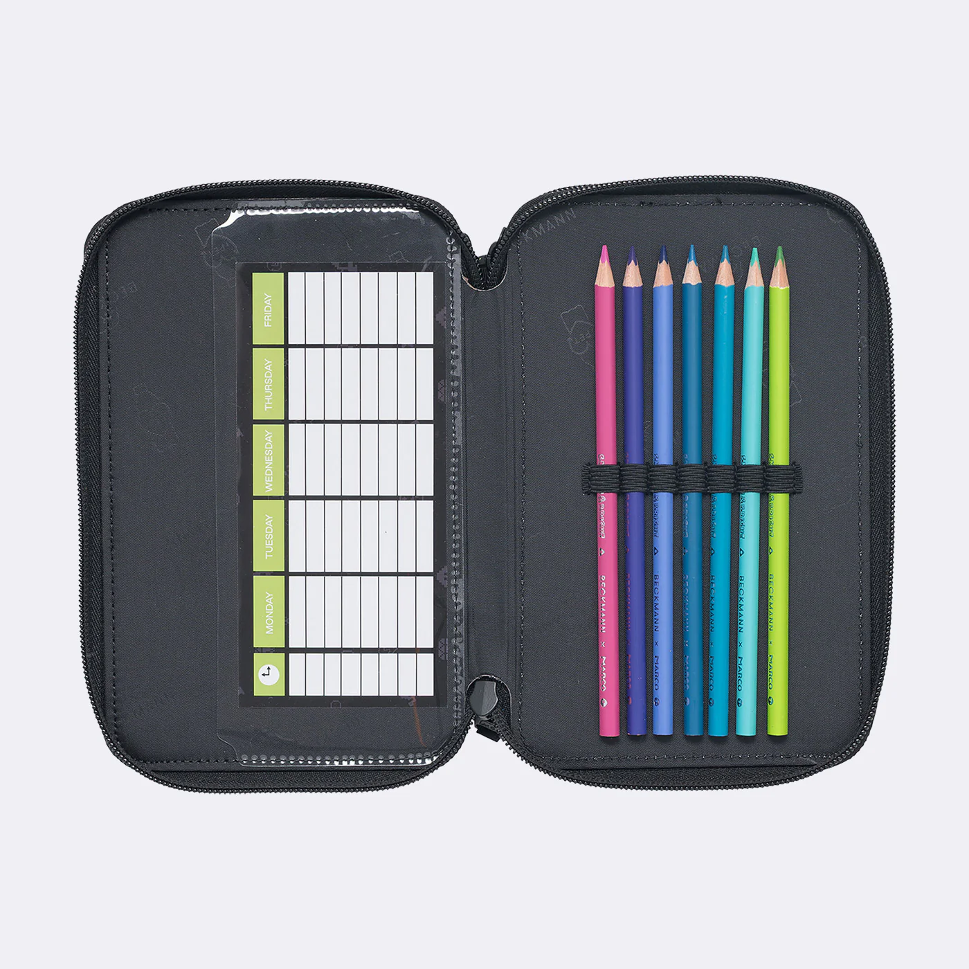 Three section pencil case with content, Pixel - Image 4