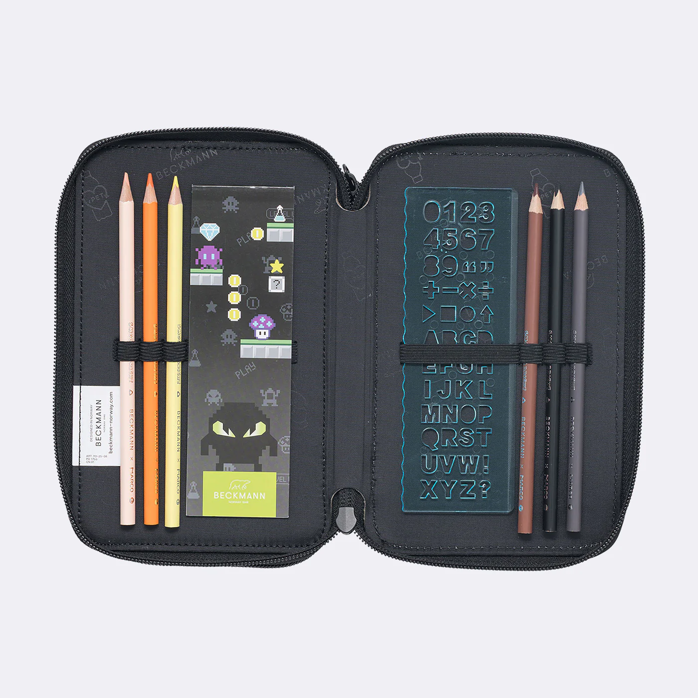 Three section pencil case with content, Pixel - Image 5