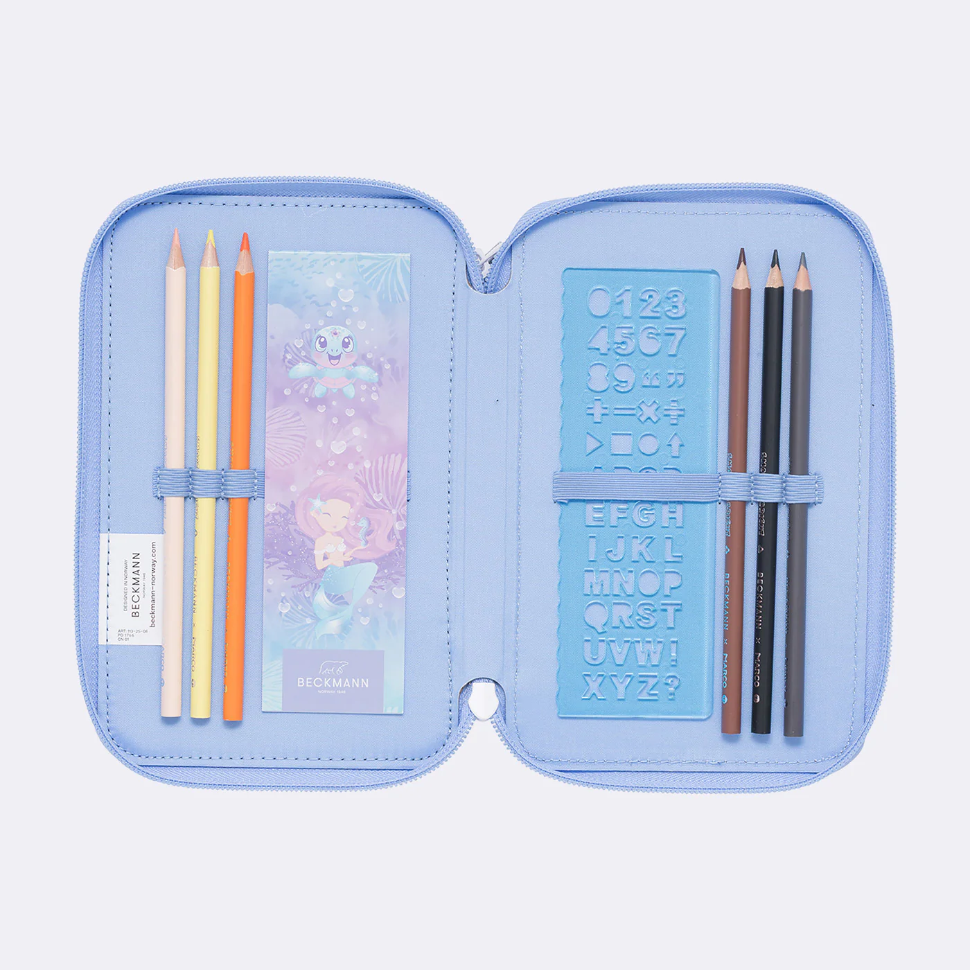 Three section pencil case with content, Seashell - Image 2