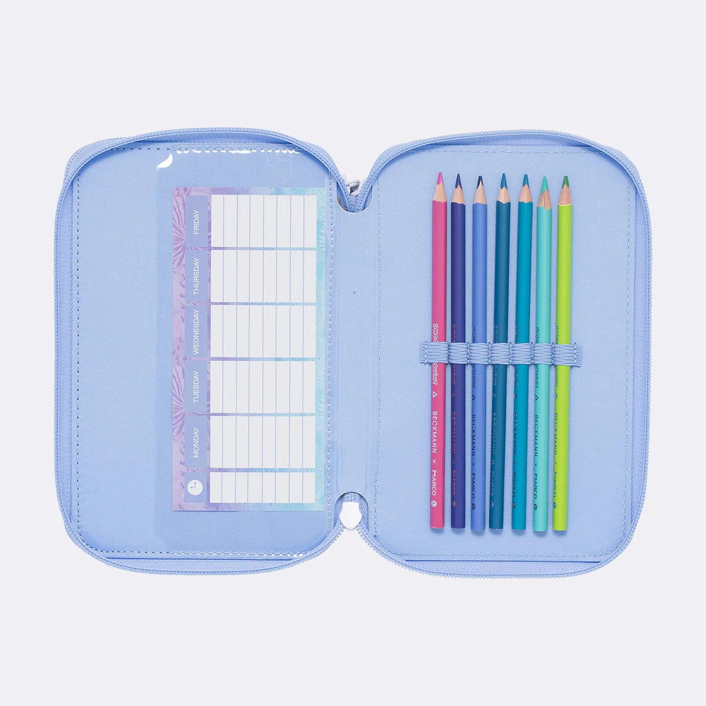 Three section pencil case with content, Seashell - Image 3