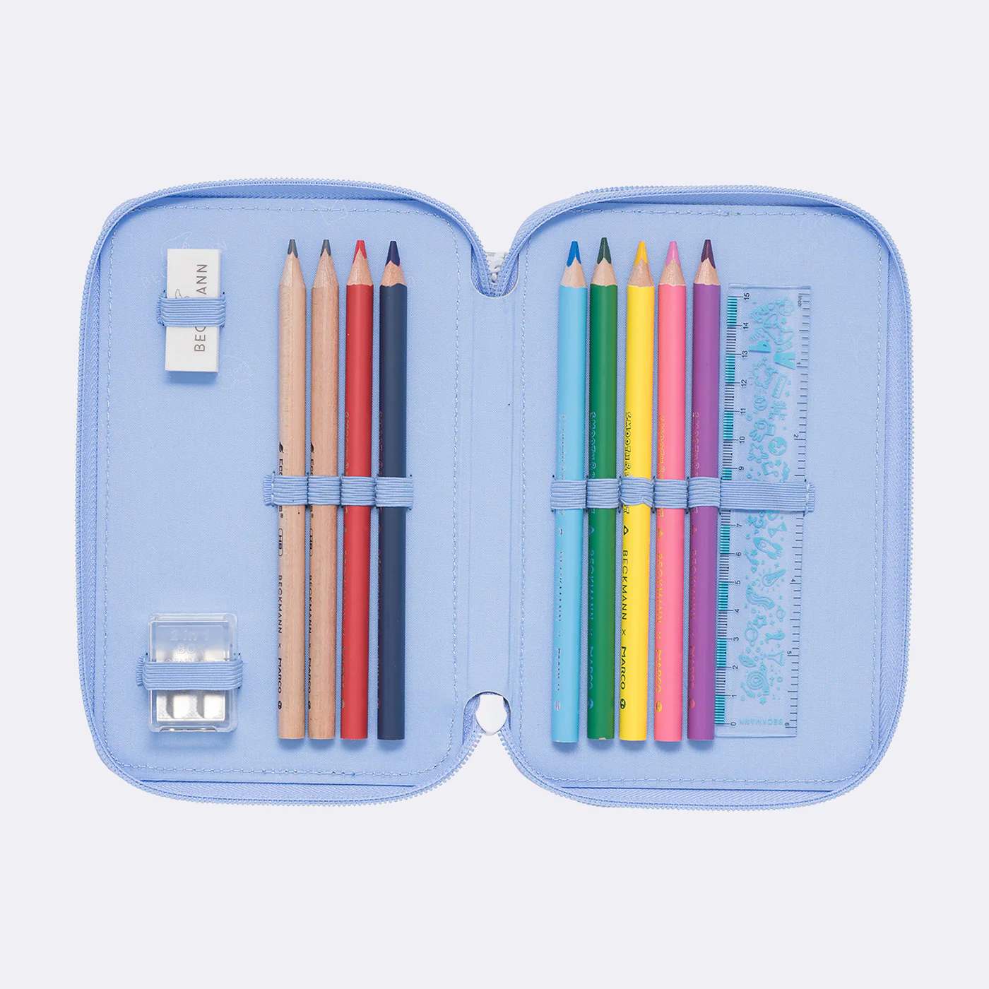 Three section pencil case with content, Seashell - Image 4