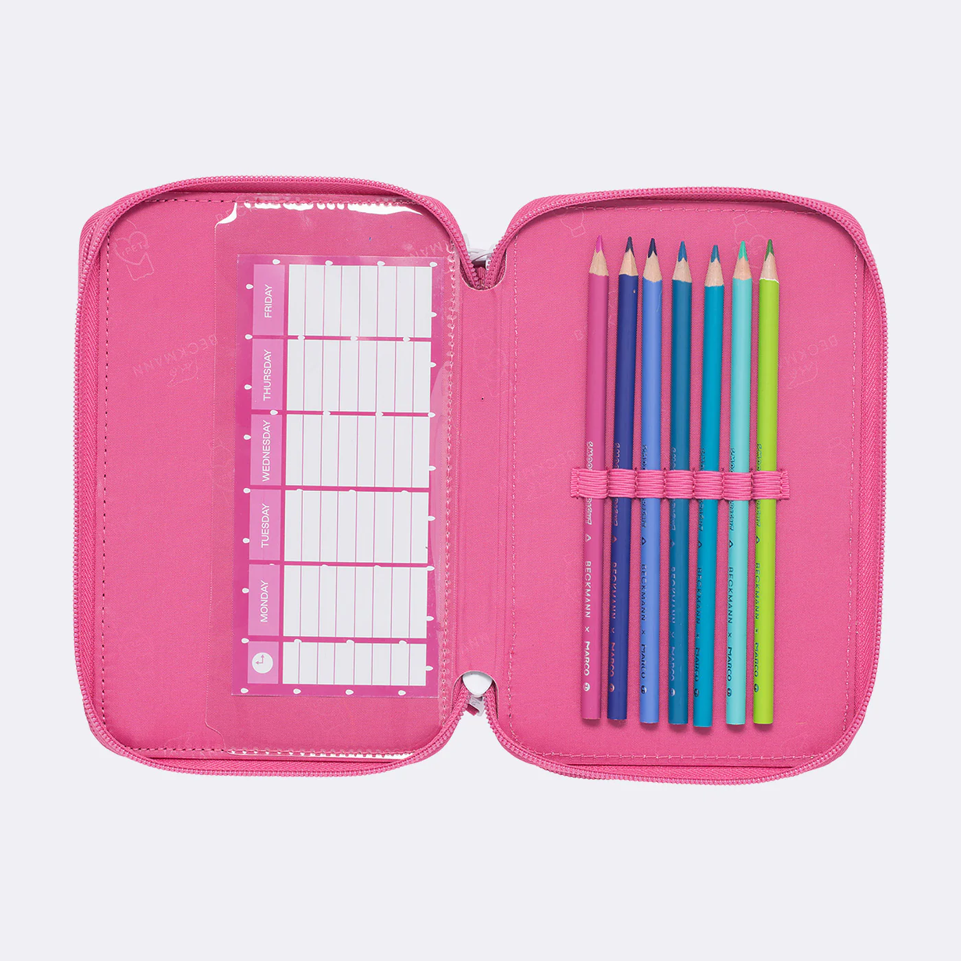 Three section pencil case with content, Strawberry - Image 3