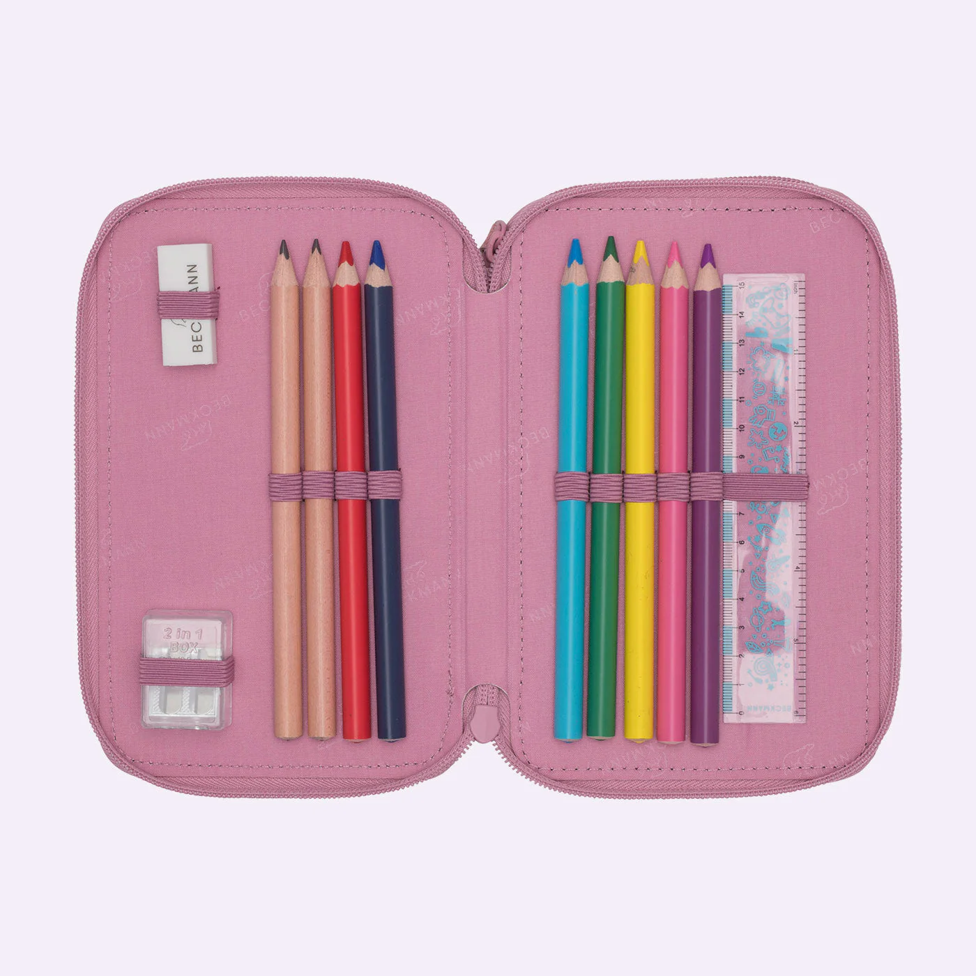 Trelags pennal med innhold, Pink - Image 2